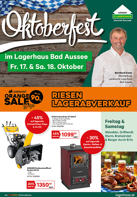 Vorschau auf das Flugblatt für das Landmarkt Lagerhaus Bad Aussee Oktoberfest