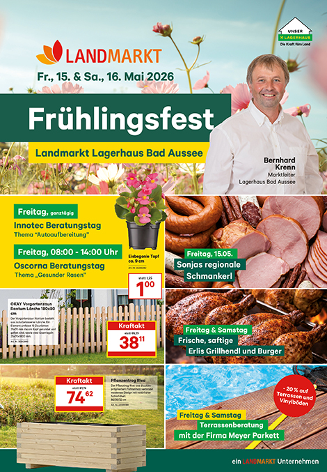 Vorschau auf Flugblatt für das Frühlingsfest im Landmarkt Lagerhaus Bad Aussee