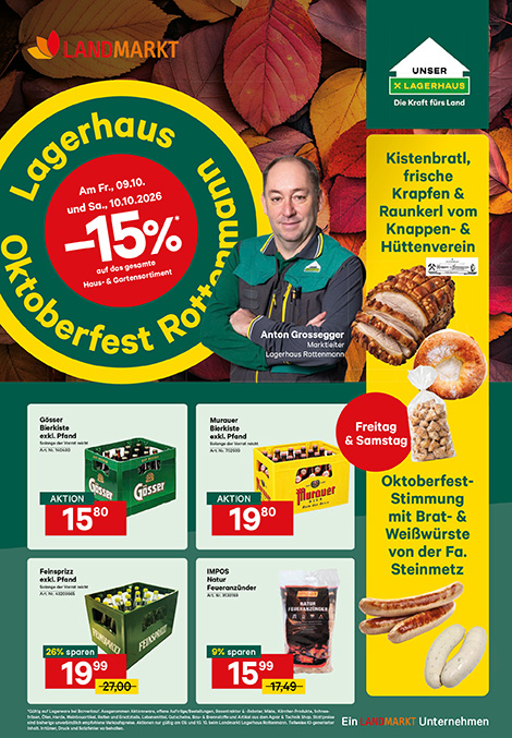 Vorschau auf das Flugblatt für das Landmarkt Lagerhaus Rottenmann Oktoberfest