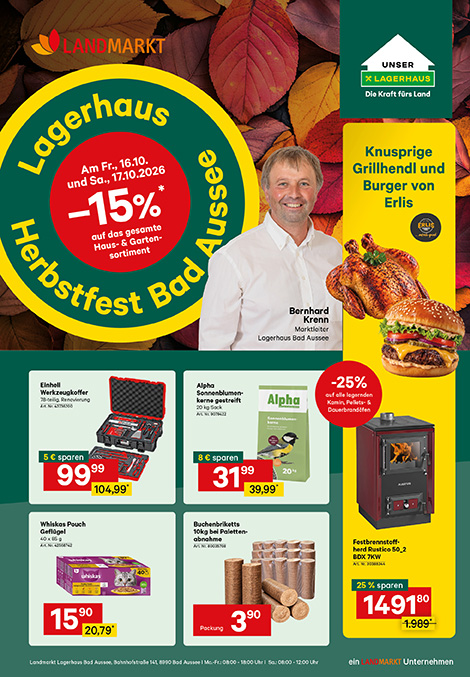 Vorschau auf das Flugblatt zum Herbstfest beim Landmarkt Lagerhaus Bad Aussee